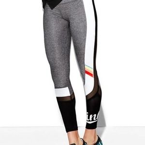 PINK Ultimate High Waisted Sheer Mesh Marled Rainbow Logo Leggings XS Black Gray